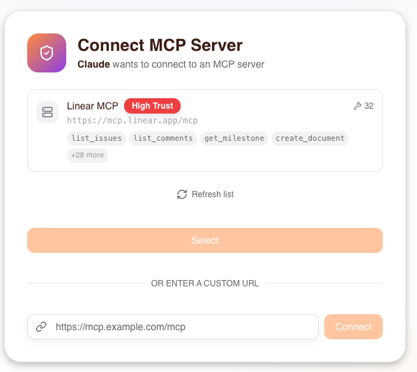 MCP available for selection in the Consent Service